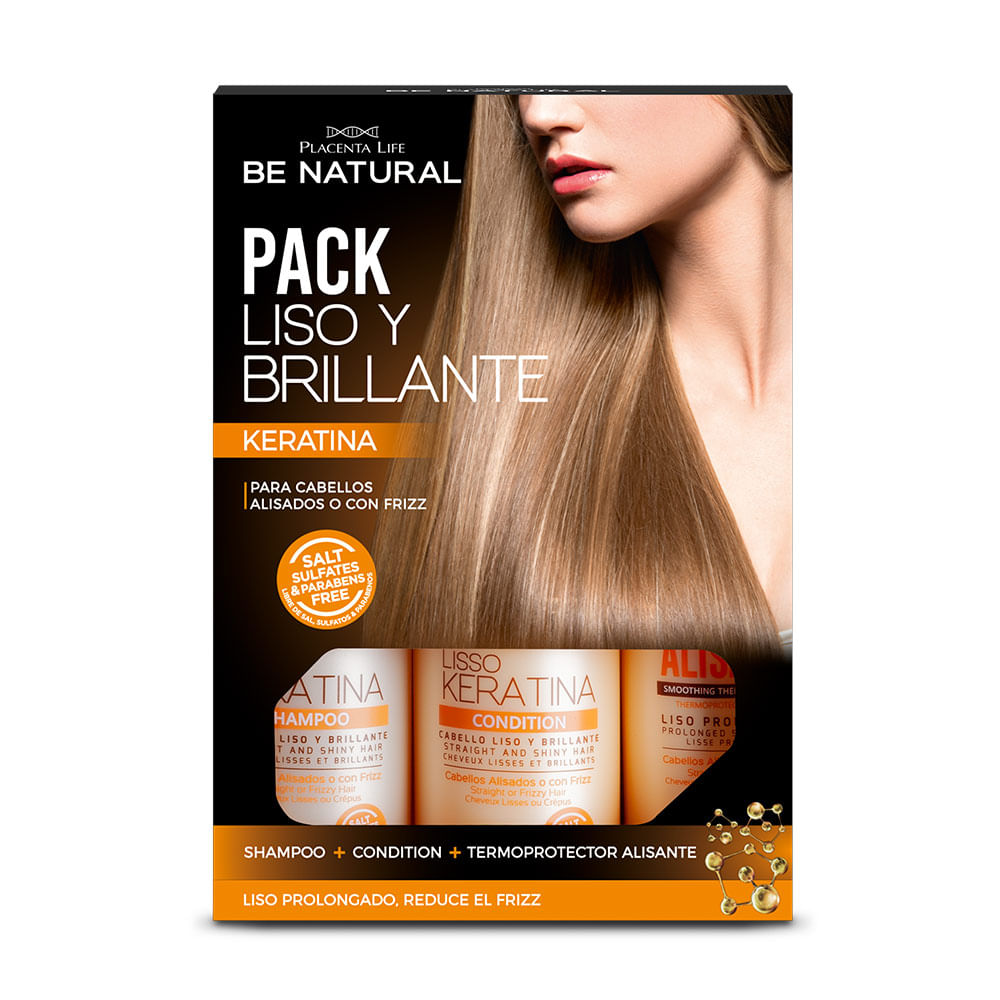 TriPack Be Natural Lisso Keratina Shampoo 350ml Acondicionador 350ml Termoprotector 250ml kamill