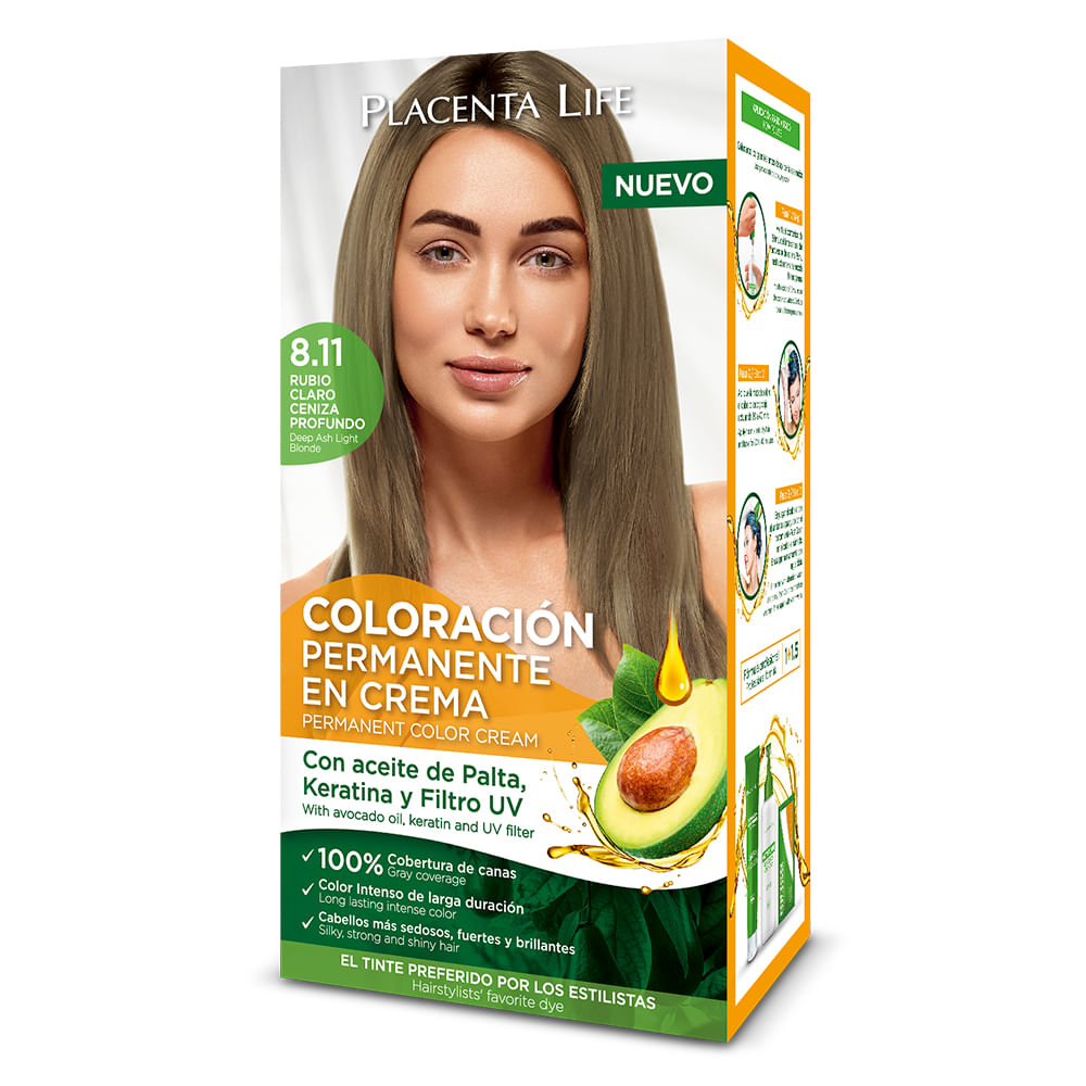 Interpretación Incentivo Por favor mira Kit de tinte para el cabello Placenta Life 8.11 Rubio Claro Ceniza Profundo  - kamill